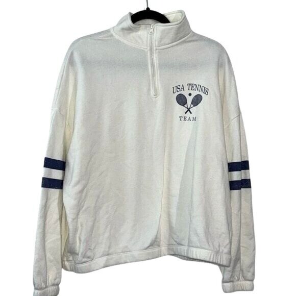 Grayson/Threads USA Tennis Team White Cotton Blend Quarter-Zip Pullover Sweatshi - Picture 1 of 7